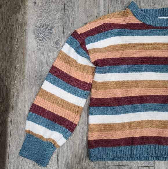 Women's Pink Rose Cropped Striped Sweater Large - Picture 2 of 3